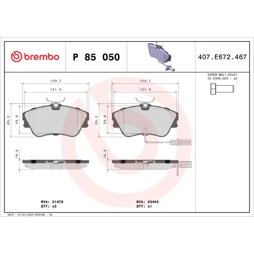 Sada brzdových platničiek kotúčovej brzdy BREMBO P 85 050