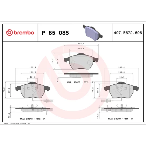 Sada brzdových platničiek kotúčovej brzdy BREMBO P 85 085X