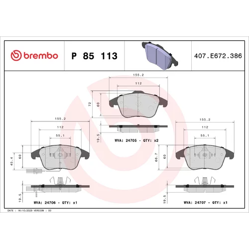 Sada brzdových platničiek kotúčovej brzdy BREMBO P 85 113