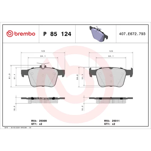 Sada brzdových platničiek kotúčovej brzdy BREMBO P 85 124X