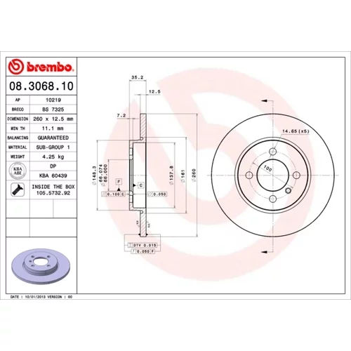 Brzdový kotúč BREMBO 08.3068.10