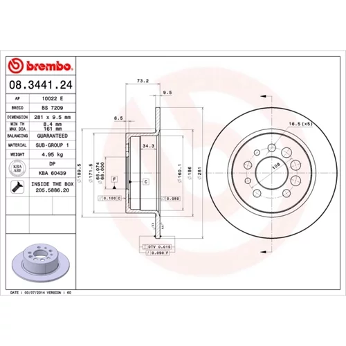 Brzdový kotúč BREMBO 08.3441.24