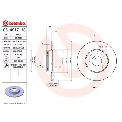 Brzdový kotúč BREMBO 08.4917.10