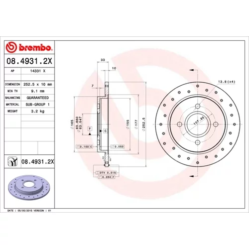 Brzdový kotúč BREMBO 08.4931.2X