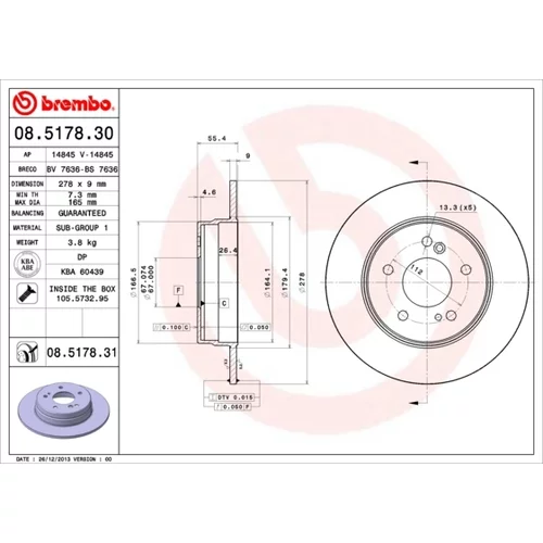 Brzdový kotúč BREMBO 08.5178.31