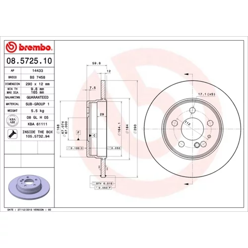 Brzdový kotúč BREMBO 08.5725.10