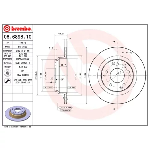 Brzdový kotúč 08.6898.10 /BREMBO/