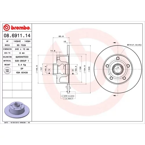 Brzdový kotúč 08.6911.14 /BREMBO/