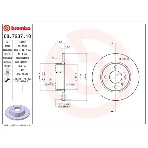 Brzdový kotúč BREMBO 08.7237.10