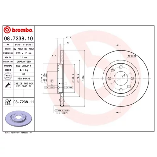 Brzdový kotúč BREMBO 08.7238.11