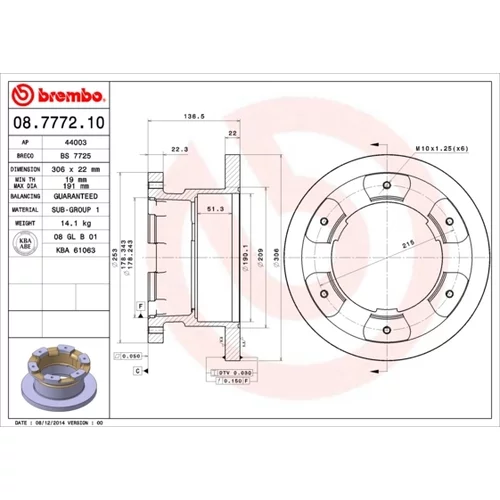 Brzdový kotúč BREMBO 08.7772.10