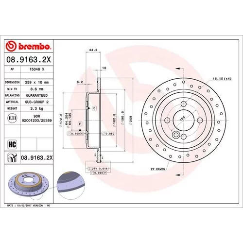 Brzdový kotúč BREMBO 08.9163.2X