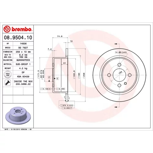 Brzdový kotúč BREMBO 08.9504.10