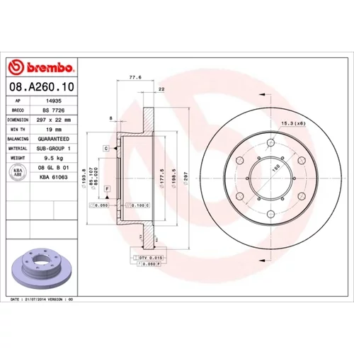 Brzdový kotúč BREMBO 08.A260.10