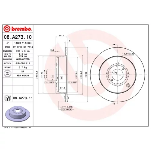 Brzdový kotúč BREMBO 08.A273.11