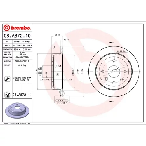 Brzdový kotúč 08.A872.11 /BREMBO/