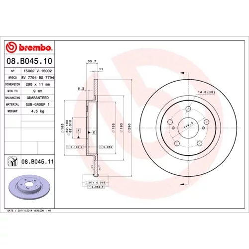 Brzdový kotúč BREMBO 08.B045.11