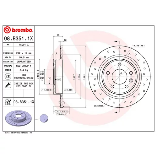 Brzdový kotúč BREMBO 08.B351.1X