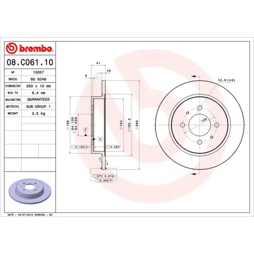 Brzdový kotúč BREMBO 08.C061.10