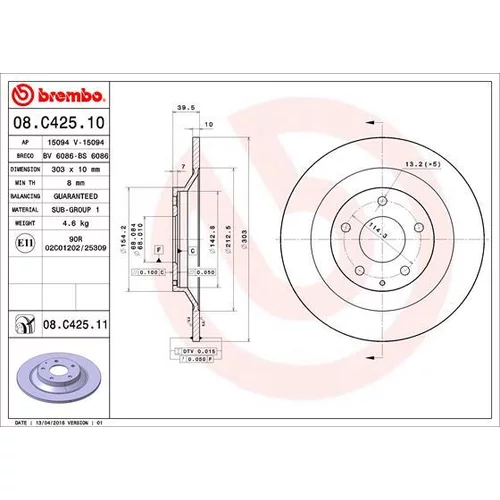 Brzdový kotúč 08.C425.11 /BREMBO/