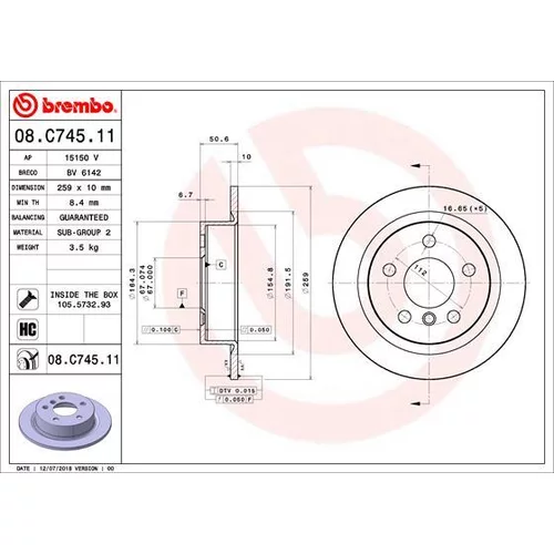 Brzdový kotúč BREMBO 08.C745.11