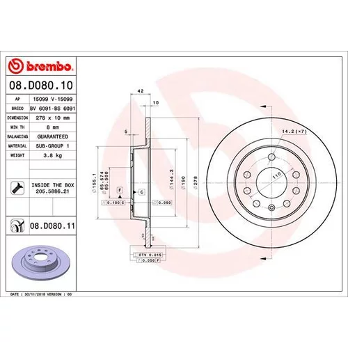 Brzdový kotúč BREMBO 08.D080.11