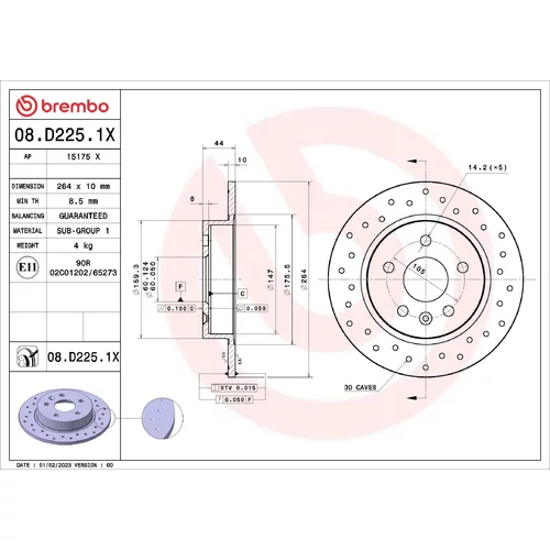 Brzdový kotúč BREMBO 08.D225.1X