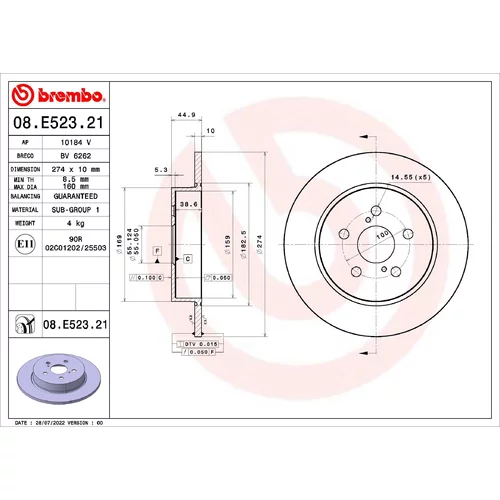 Brzdový kotúč BREMBO 08.E523.21