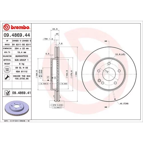 Brzdový kotúč BREMBO 09.4869.44