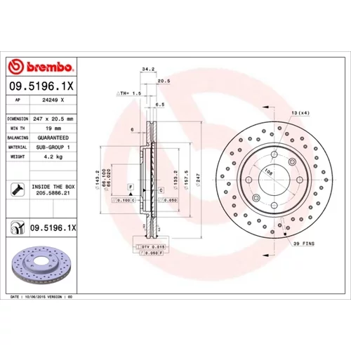 Brzdový kotúč BREMBO 09.5196.1X