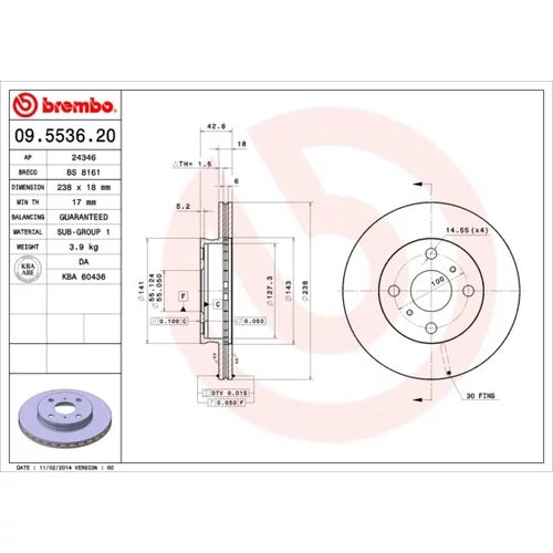 Brzdový kotúč BREMBO 09.5536.20