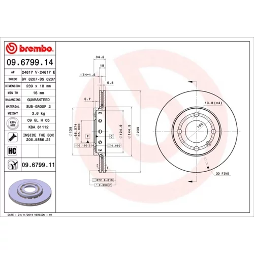 Brzdový kotúč BREMBO 09.6799.11