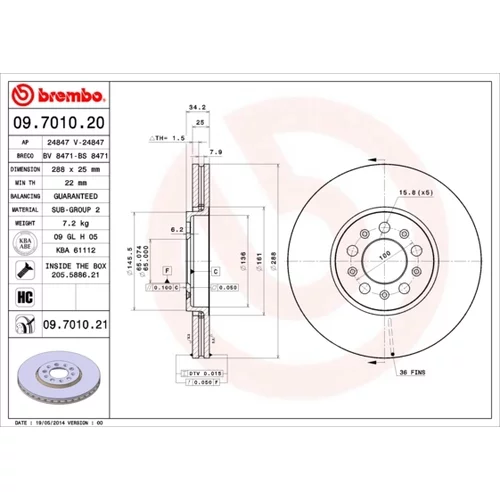 Brzdový kotúč BREMBO 09.7010.21