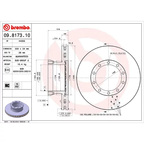 Brzdový kotúč BREMBO 09.8173.10