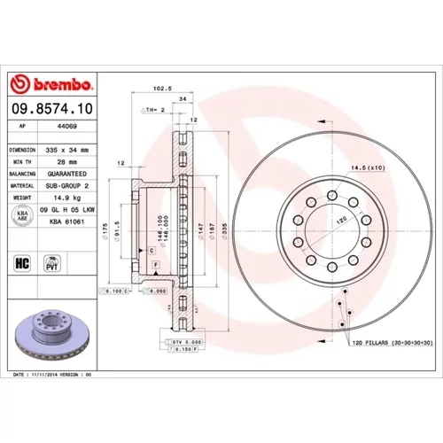 Brzdový kotúč BREMBO 09.8574.10