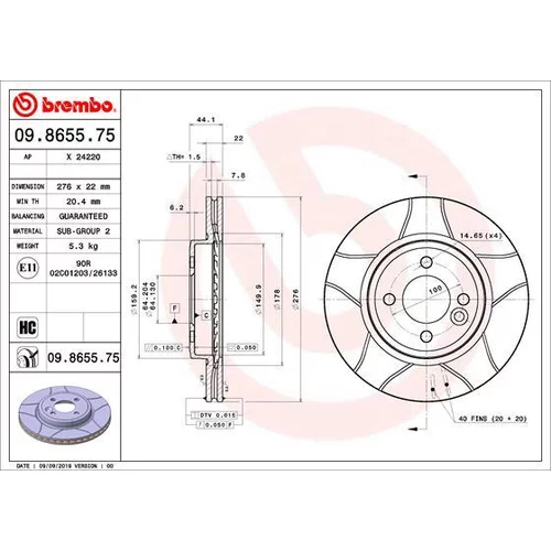 Brzdový kotúč BREMBO 09.8655.75