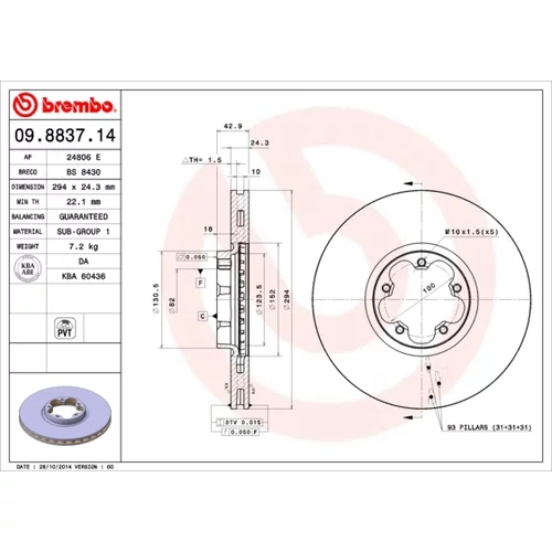 Brzdový kotúč BREMBO 09.8837.14