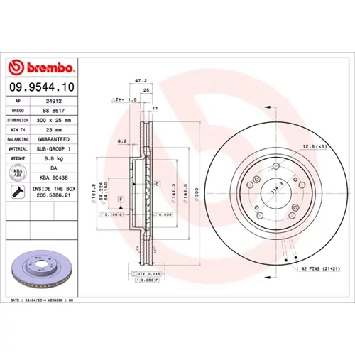 Brzdový kotúč BREMBO 09.9544.11