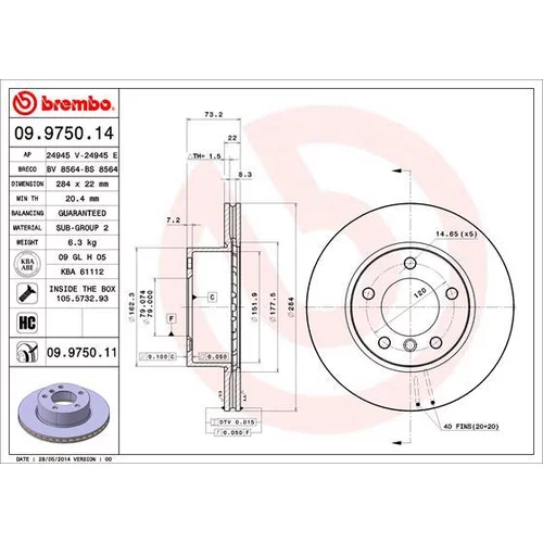 Brzdový kotúč BREMBO 09.9750.11