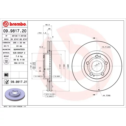 Brzdový kotúč BREMBO 09.9817.21