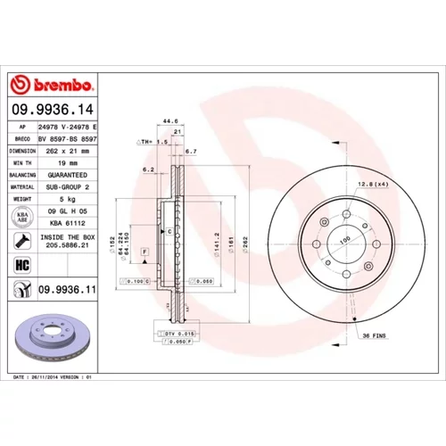 Brzdový kotúč BREMBO 09.9936.11