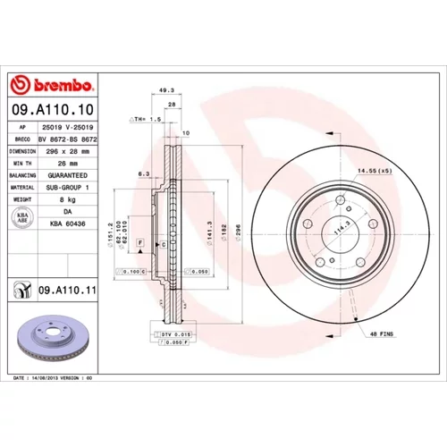 Brzdový kotúč BREMBO 09.A110.10