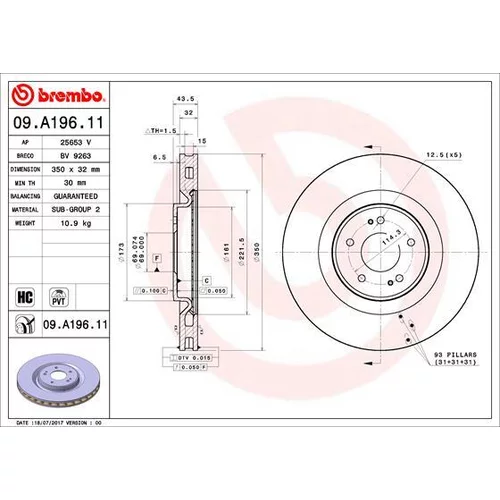 Brzdový kotúč BREMBO 09.A196.11