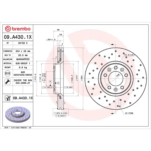 Brzdový kotúč BREMBO 09.A430.1X