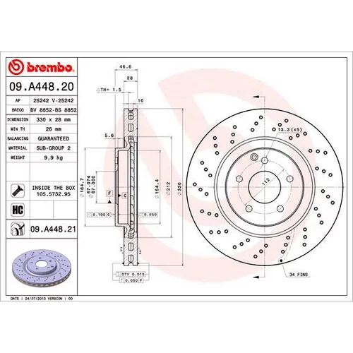 Brzdový kotúč BREMBO 09.A448.21