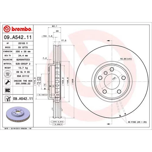 Brzdový kotúč BREMBO 09.A542.11