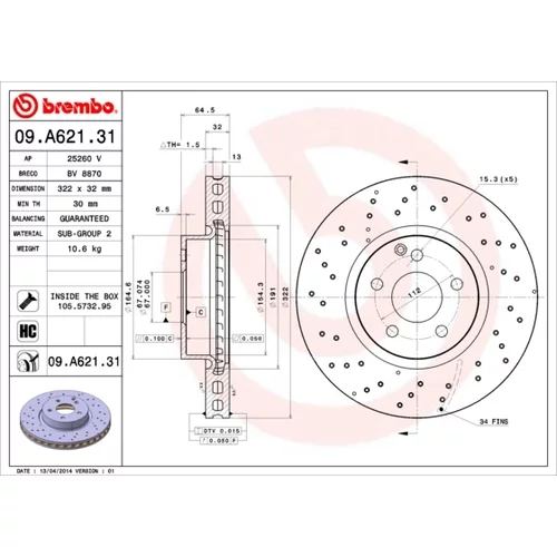 Brzdový kotúč BREMBO 09.A621.31