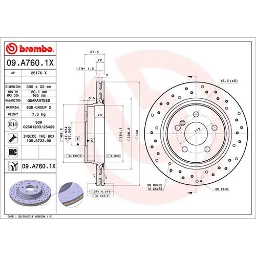 Brzdový kotúč BREMBO 09.A760.1X