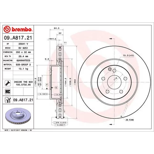 Brzdový kotúč BREMBO 09.A817.21