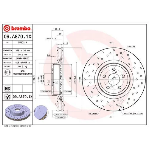 Brzdový kotúč BREMBO 09.A870.1X